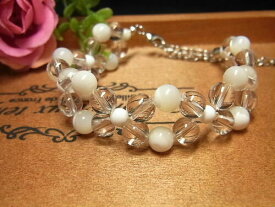 パワーストーン 天然石 マザーオブパール 水晶 ハンドメイド デザイン ブレスレット　 【Felistone】 DesignB04