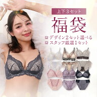 Happy Bag 3set ブラジャー ショーツ セット ブラショーツセット ノンワイヤー レース 補正下着 脇高 脇…