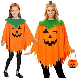 ハロウィンのカボチャコスチューム - ファンキーなスタイルのポリエステルケープ、人工羽根付き、黒とオレンジのジャック・オー・ランタンデザイン、パーティー衣装やコスプレに最適、ハロウィンコスチューム | 遊び心満載のデザイン | ハロウィンコスチューム