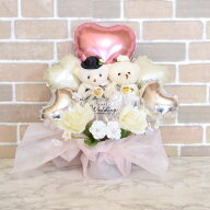 ぬいぐるみ付メッセージバルーンギフト【披露宴 ぬいぐるみ ベア 結婚式 プレゼント バルーン電報 お祝い…