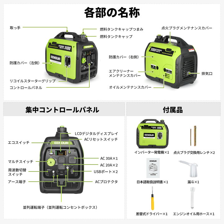 EENOUR DX3000S インバータ発電機 3000W楽天市場】【防災応援 89,900円 