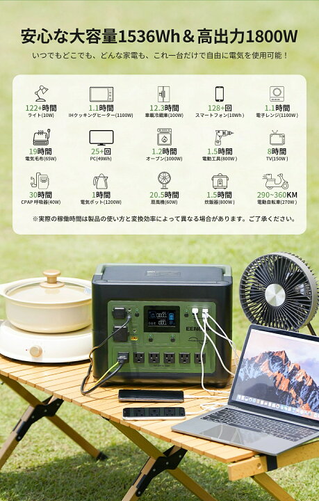 楽天市場】☆EENOUR P1500 ポータブル電源 1536Wh 1800W 480000mAh 