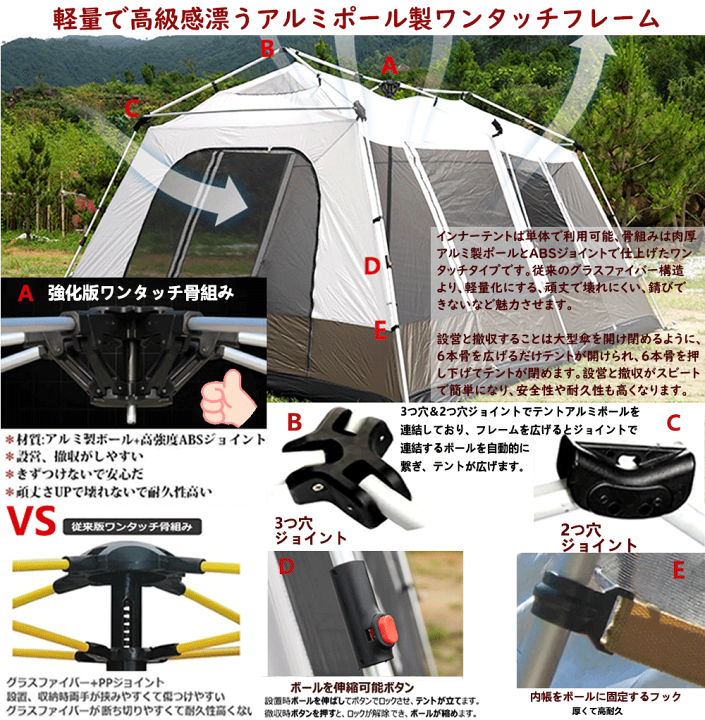 テント 楽天市場】Fengzel Outdoor 大型ワンタッチテント 4-6/8-12人用 黒遮光