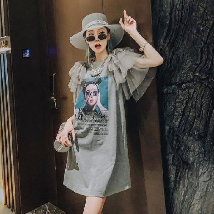 楽天市場】【取寄】Tシャツワンピース ミニ リメイク風 古着風 フリル  