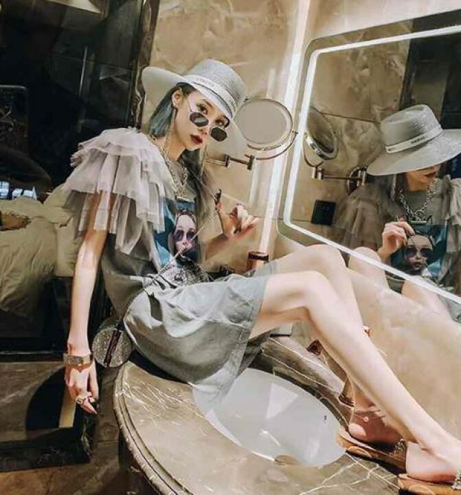 楽天市場】【取寄】Tシャツワンピース ミニ リメイク風 古着風 フリル  