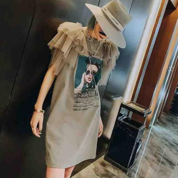 楽天市場】【取寄】Tシャツワンピース ミニ リメイク風 古着風 フリル 