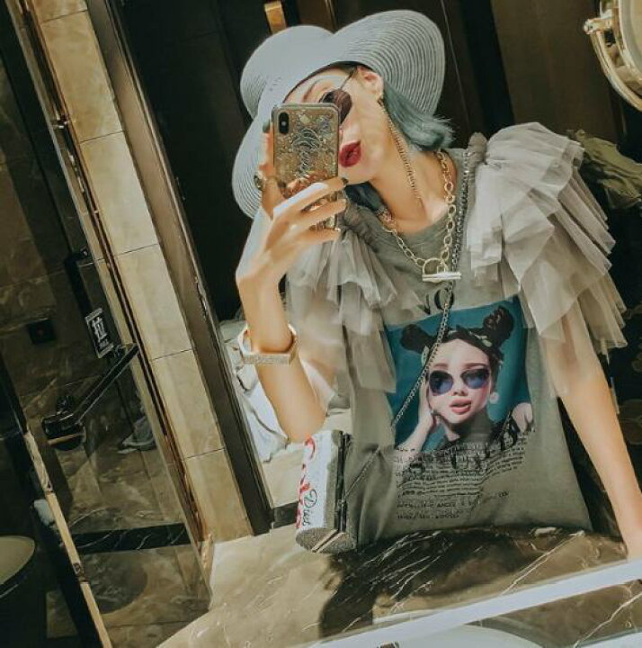 楽天市場】【取寄】Tシャツワンピース ミニ リメイク風 古着風 フリル 