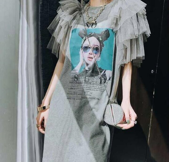 楽天市場】【取寄】Tシャツワンピース ミニ リメイク風 古着風 フリル 