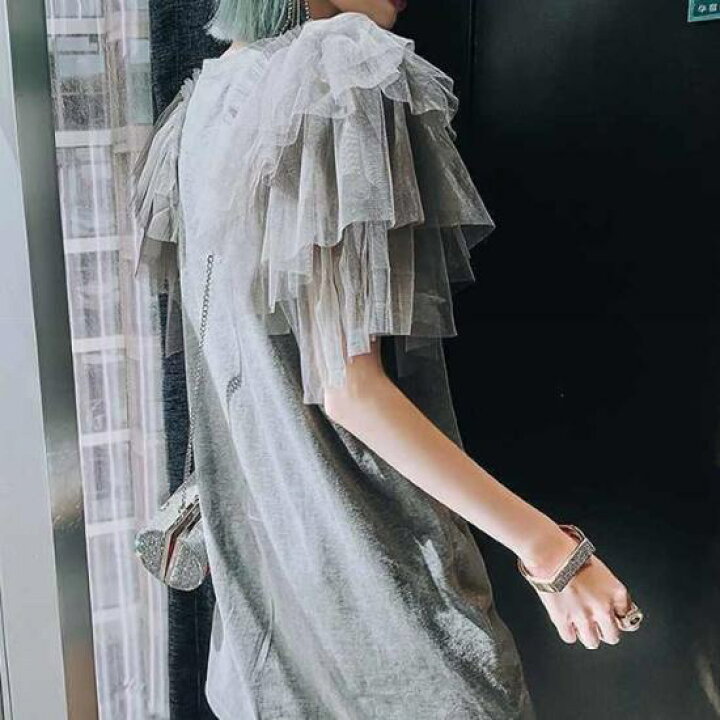 楽天市場】【取寄】Tシャツワンピース ミニ リメイク風 古着風 フリル 