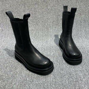 【取寄】レディース ロング ミドル丈 ブラック ブーツ レディース 厚底 サイドゴア ブーツ レディース 歩きやすい ローヒール レディース ロング ミドル丈 ブラック