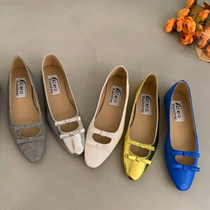 【取寄】パンプス レディース バレエシューズ リボン フラットシューズ フェイクレザー エコレザー ローヒー 1cmヒール ダブルリボン 美脚 レトロ クラシカル 5color きれいめ ガーリー おしゃ