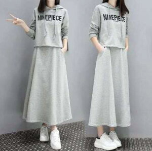 【取寄】セットアップ レディース スウェット 上下 部屋着 秋冬 パーカー スカート ルームウェア 長袖 カジュアル 大きいサイズ 上下セット ゆったり ウエストゴム リラックス おしゃれ 可