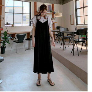 【取寄】サロペット レディース ワンピース スカート キャミ ロング オールインワン 普段着 オーバーオール 楽 無地 上品 きれいめ 大人可愛い ミドル丈 つなぎ フェミニン カジュアル 体型