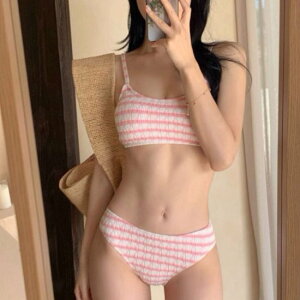 【取寄】ビキニ レディース 水着 セパレート 上下セット ツーピース スイムウェア ビーチウェア ストライプ柄 カジュアル 可愛い キュート おしゃれ プール 海 海水浴 夏 バカンス バックリ