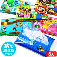 スーパーマリオ ポケットティッシュ 6P { トイレ 携帯用 衛生用品 子供 こども キッズ 小学生 幼稚園 保…