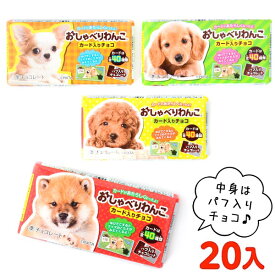 おしゃべりわんこ パフ入りチョコレート 20個装入 { 子供会 景品 個包装 配布 問屋 お祭り くじ引き 縁日 幼稚園 保育園 }{ 駄菓子 お菓子 チョコレート チョコ 大量 }[25K06]{配送区分D} 送料無料(※沖縄・離島発送不可)