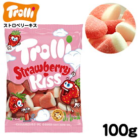 Trolli トローリー ストロベリーキス 100g { お菓子 おかし おやつ 輸入菓子 海外 人気 }{ 駄菓子 トローリ グミ 輸入 グミ ストロベリー キス いちご イチゴ かわいい ハロウィン }[22F07]