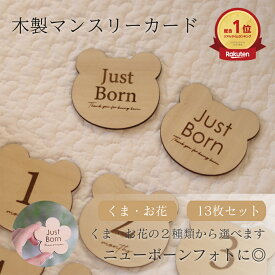 【ランキング1位受賞！】 マンスリーカード ミニ 月齢カード 木製 くま 花 赤ちゃん 送料無料 ベビー フォト プレゼント 子供 シンプル 月 month ジャストボーン just born フォント