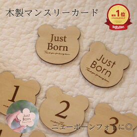 【ランキング1位受賞！】 マンスリーカード ミニ 月齢カード 木製 くま 花 赤ちゃん 送料無料 ベビー フォト プレゼント 子供 シンプル 月 month ジャストボーン just born フォント