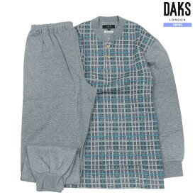 DAKS パジャマ ダックス 31%OFF メンズ ブランド ギフト プレゼント ラッピング無料 日本製 チェック切替 ヘンリーネック 紳士 長袖 長ズボン グレー 24/5/3 160524