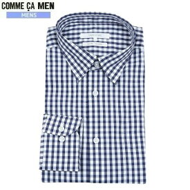 SALE46%OFF COMME CA MEN コムサメン ストレッチナイロン レギュラーカラー ギンガムチェック ドレスシャツ 長袖 紺 22/11/2 101122【送料無料】