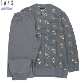 DAKS パジャマ ダックス 26%OFF メンズ ブランド ギフト プレゼント ラッピング無料 日本製 裏起毛 テディベア ヘンリーネック 紳士 長袖 長ズボン グレー 23/12/4 221223