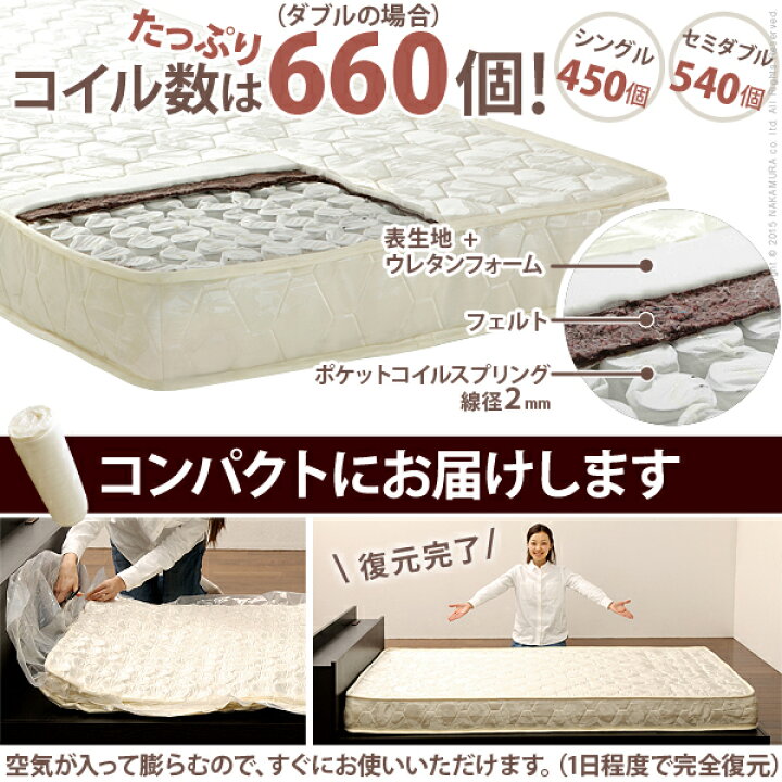 楽天市場】ベッド シングル マットレス『ポケットコイル スプリング 