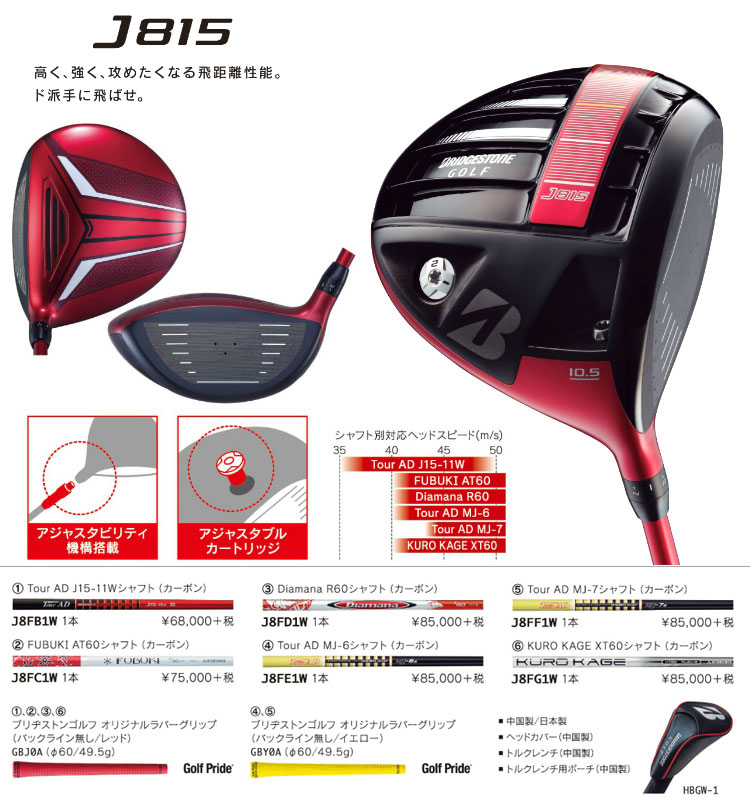 【FG】日本正規品ブリヂストン J815 ドライバー TourAD MJ-6 シャフト（カーボン/フレックス：S / ロフト角：9.5度）  【ゴルフクラブ】　　 | FG-Style