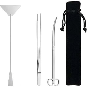 水草 トリミングセット カーブハサミ ストレートピンセット サンドフラッター 3点セット ステンレス 水草植栽 水族館  水槽 アクアリウム バーバリウム ロングサイズ 収納バッグ付き