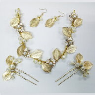 【お買い得！】成人式 ウェディング ヘアアクセサリー 花嫁 髪飾り ラインストーン ゴールドリーフ モチ…