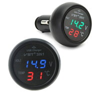 便利グッズ 車 デジタル 電圧表示 電圧計 バッテリー 温度計 USB 電源 充電器 3in1 増設 変換 シガーソケ…