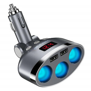 便利グッズ 車 USB-A 2連 2ポート 電源 充電器 合計3.4A / 5V 急速充電 シガーソケット 増設 3連 3ポート 分配器 変換 車載充電器 独立スイッチ付き 電圧計 バッテリー 12/24V車対応 配線不要 ドラコ