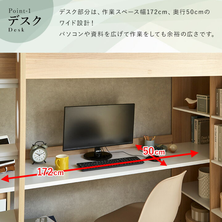 楽天市場】ロフトベッド システムベッド シングル 木製 デスク付き 