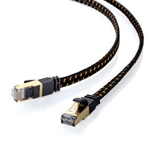 �T�����T�v���C LAN�P�[�u�� CAT8 ���b�V���t���b�g 40/25Gbps/2000MHz �M�K�r�b�g �C�[�T�l�b�g�P�[�u�� RJ45�R�l�N�^ �c���܂�h�~ (5m) �u���b�N KB-T8MEFL-05BK