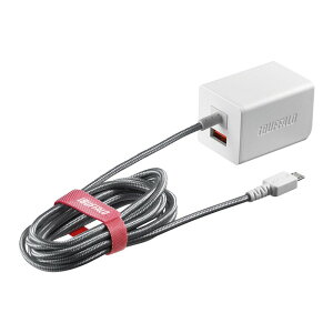 BUFFALO USB[d 2.4A} microUSB1.8m/USB×1 I[gp[ZNg ϋvt@ubNP[u zCg BSMPA2401BC2WH Nintendo classic miniΉ