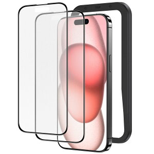 NIMASO アンチグレア iPhone 15 用 ガラスフィルム 全面保護 反射防止 黒縁あり 強化ガラス フィルム サラサラ 高感度タッチ ゲームフィルム ガイド枠付き 2枚セット アイフォン 15(6.1インチ)対