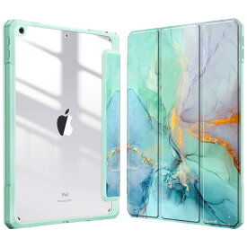 Fintie iPad 10.2 ケース iPad 第9 / 8 / 7世代 ケース 2021 2020 2019 透明バックカバー Apple Pencil 収納可能 三つ折スタンド スリープ機能 軽量 薄型 傷つけ防止 PU合成レザー TPU (モデル番号A2602、A2603、A2604、A2605)(柄 X マーブルグリーン)