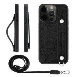 HANATORA iPhone13Pro �P�[�X �{�v �ϏՌ� �w�ʃx���g �X�g���b�v�����O �X�}�z�P�[�X �X�}�z �X�^���h�@�\ �l�b�N�X�g���b�v �t�� �J�[�h�|�P�b�g �V�������N���U�[ �M�t�g �u���b�N CGHGZ-13Pro-Black