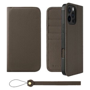 HANATORA iPhone16ProMax ケース 手帳型 本革 スマホケース スマホ スタンド ストラップ 付き シュリンクカーフレザー ギフト ベルトなし マグネットなし トープ H0XA-16ProMax-Taupe