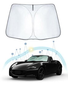 RUIYAマツダ（MX-5）ロードスター ND系 車用サンシェード コンパクト収納サンシェード 日差しカット ロードスター nd サンシェード フロントガラス 日よけカーテン 紫外線カットロードスター フロントガラス用サンシェード インテリア パーツ 収納袋付き