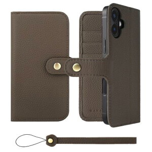HANATORA iPhone16Plus ケース 手帳型 本革 スマホケース スマホ スタンド ストラップ 付き シュリンクカーフレザー ギフト ベルトあり マグネットなし トープ H0XB-16Plus-Taupe