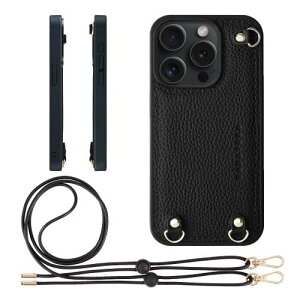 HANATORA iPhone15Pro �P�[�X MagSafe �Ή� �{�v �ϏՌ� �o���p�[�^ �X�}�z�P�[�X �X�}�z �L�[�����O�t�� �V�����_�[�X�g���b�v�t�� �V�������N���U�[ �M�t�g �}�O�Z�[�t�Ή� �u���b�N D3GZ-15Pro-Black