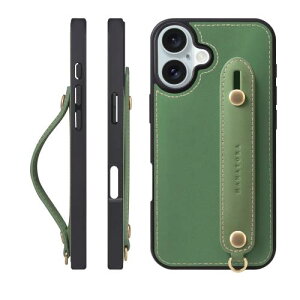 HANATORA iPhone16Plus �P�[�X �{�v �ϏՌ� �w�ʃx���g �X�g���b�v�����O �X�}�z�P�[�X �X�}�z �X�^���h�@�\ �R�[�h�z���_�[ �K���X�t�B���� �t�� �I�C���h���U�[ �M�t�g �O���[�� GH-16Plus-Green-m