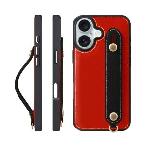 HANATORA iPhone16 �P�[�X �{�v �ϏՌ� �w�ʃx���g �X�g���b�v�����O �X�}�z�P�[�X �X�}�z �X�^���h�@�\ �R�[�h�z���_�[ �K���X�t�B���� �t�� �I�C���h���U�[ �M�t�g ���b�h+�u���b�N GH-16-Red-Black