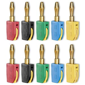 Cleqee 4mm�o�i�i�v���O ���d���N�C�b�N�R�l�N�g �͂񂾕t���s�v 10�{�Z�b�g�����b�L�o�i�i�R�l�N�^ �X�s�[�J�[�P�[�u���R�l�N�^ �}���`���[�^�d�C�����p32A(5�F)