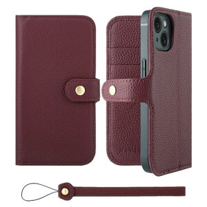HANATORA iPhone15 ケース 手帳型 本革 スマホケース スマホ スタンド ストラップ 付き シュリンクカーフレザー ギフト ベルトあり マグネットなし ワイン H0XB-15-Wine ギフト 誕生日ギフト 女性 彼