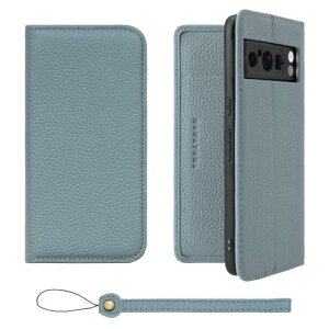 HANATORA Google Pixel 8Pro ケース 手帳型 本革 スマホケース スマホ スタンド ストラップ 付き シュリンクカーフレザー ギフト ベルトなし マグネットなし ブルーグレー H0XA-GP8Pro-BlueGray ギフト 誕