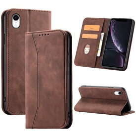 iPhone XR ケース 手帳型 耐衝撃 耐摩擦 レザー 全面保護 着脱しやすい 手触りが良い マグネット式 カード収納 スタンド機能 上質 軽量 人気 6.1インチ対応 携帯カバー EUMADOVE (黒茶, iPhone XR)