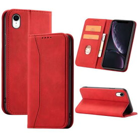 iPhone XR ケース 手帳型 耐衝撃 耐摩擦 レザー 全面保護 着脱しやすい 手触りが良い マグネット式 カード収納 スタンド機能 上質 軽量 人気 6.1インチ対応 携帯カバー EUMADOVE (レッド, iPhone XR)