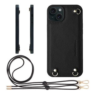 HANATORA iPhone15Plus �P�[�X MagSafe �Ή� �{�v �ϏՌ� �o���p�[�^ �X�}�z�P�[�X �X�}�z �L�[�����O�t�� �V�����_�[�X�g���b�v�t�� �V�������N���U�[ �M�t�g �}�O�Z�[�t�Ή� �u���b�N D3GZ-15Plus-Black